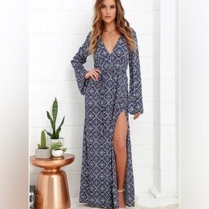 Lulus Mandala Daydream Blue Print Maxi Dress size-M